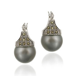 Glitzy Rocks Sterling Silver Marcasite And Grey Faux Pearl Glitzy Rocks Sterling Silver Marcasite And Grey Faux Pearl Earrings
