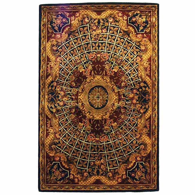 Handmade Classic Empire Royal Blue/ Burgundy Wool Rug (6 X 9)