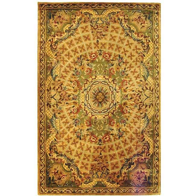 Handmade Classic Empire Taupe/ Light Green Wool Rug (5 X 8)