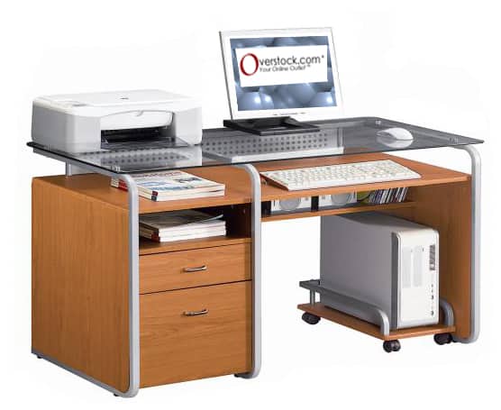 Deluxe Glass-top Computer Desk with File Drawer