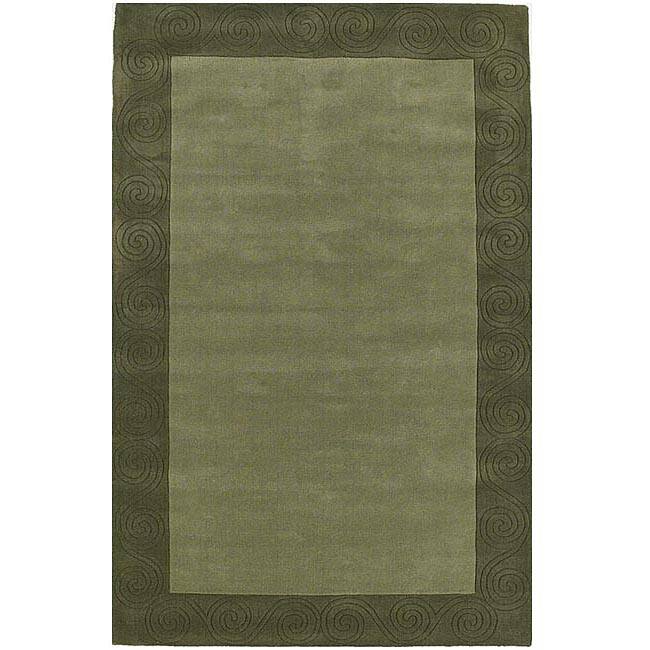 Hand-tufted Green Carving Wool Rug (5' x 8') - 5' x 8'