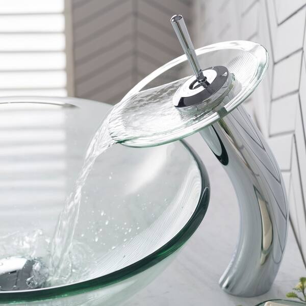 Shop Kraus Glass Vessel Sink With Waterfall Faucet In Chrome