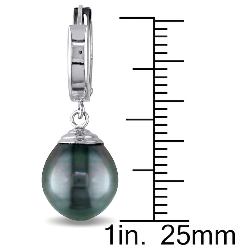 Miadora 14k White Gold Tahitian Pearl Drop Earrings (9.5-10 MM)