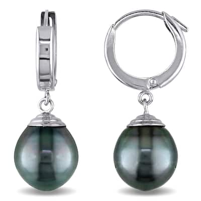Miadora 14k White Gold Tahitian Pearl Drop Earrings (9.5-10 MM)