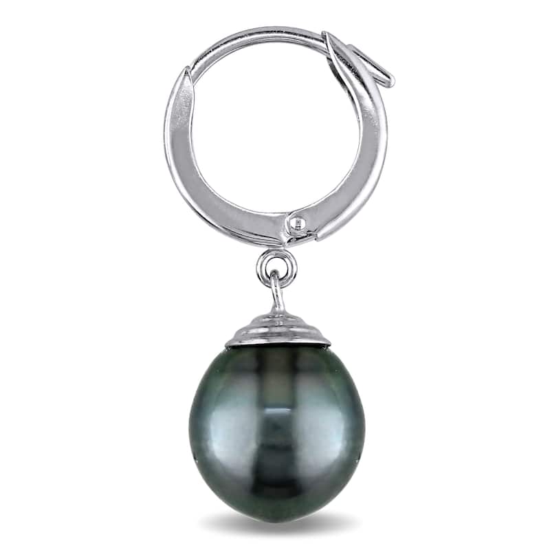 Miadora 14k White Gold Tahitian Pearl Drop Earrings (9.5-10 MM)