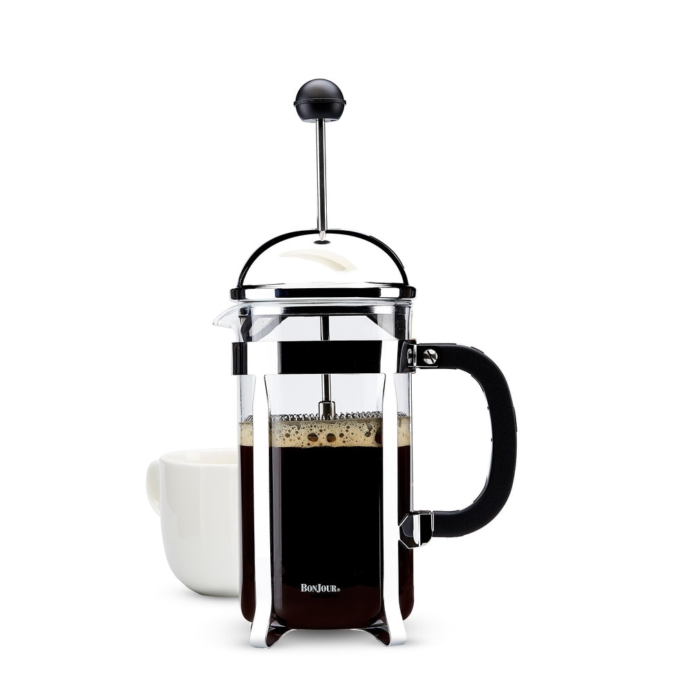BonJour Coffee Stainless Steel French Press with Glass Carafe, 50.7-Ounce,  Monet, Black Handle 
