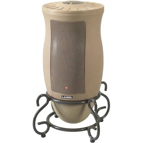Lasko Taupe Ceramic Heater with Graphite Grey Curved Metal Scrollwork Base and Remote Control