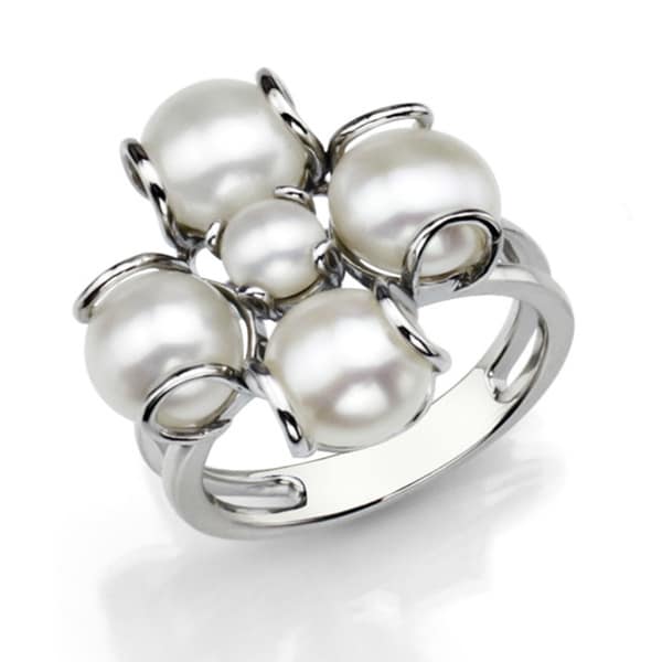 Shop DaVonna Sterling Silver Freshwater Pearl Flower Ring (7-8 mm ...