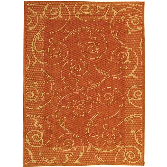 Indoor/ Outdoor Oasis Terracotta/ Natural Rug (53 X 77) (RedPattern FloralMeasures 0.25 inch thickTip We recommend the use of a non skid pad to keep the rug in place on smooth surfaces.All rug sizes are approximate. Due to the difference of monitor colo