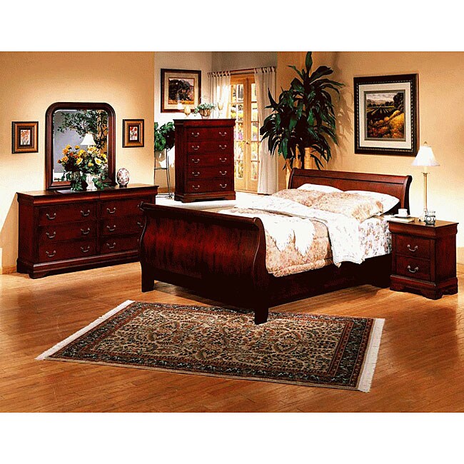 Yuan Tai Louis Phillip King Bed and 5-Piece Sleigh Bedroom Set, Cherry