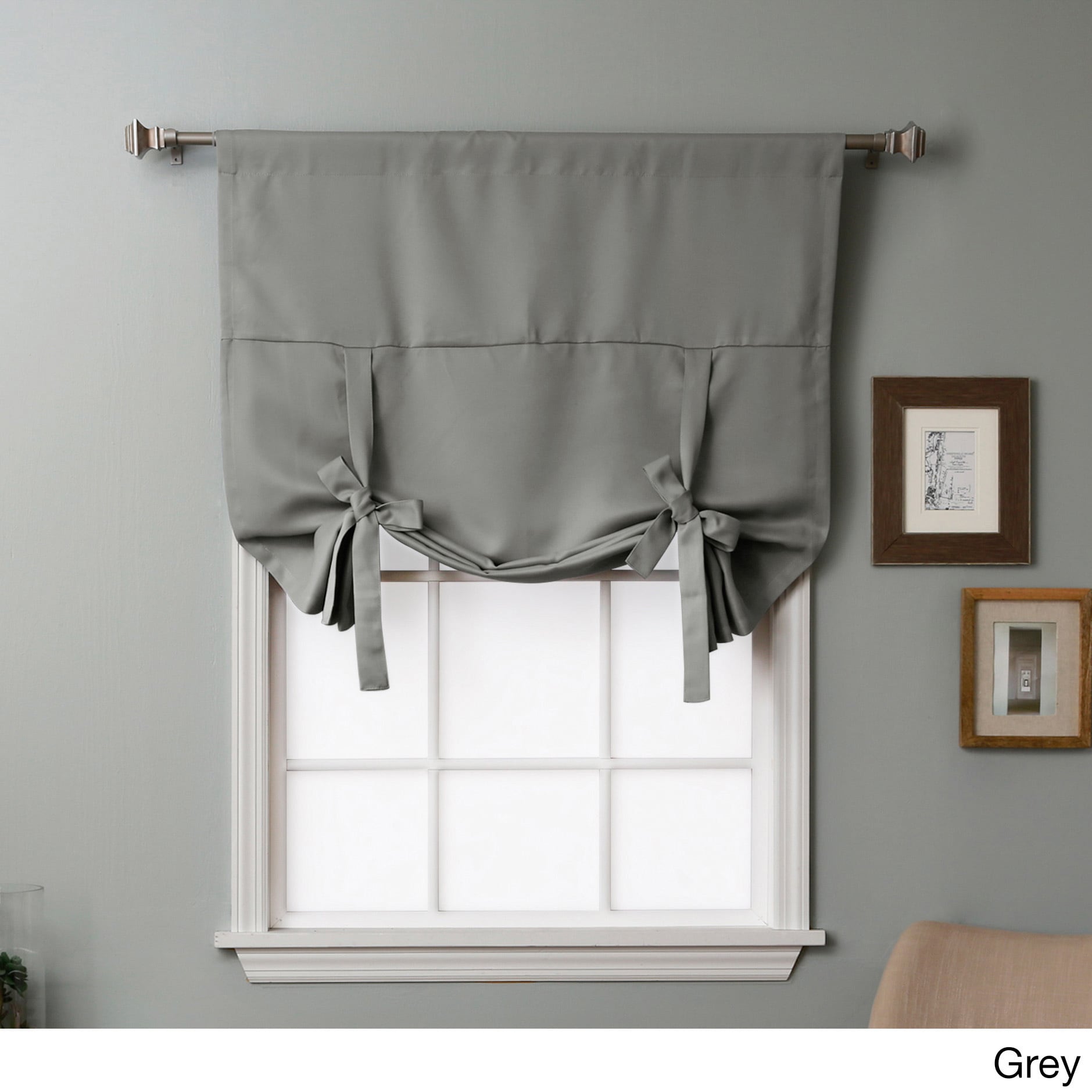 Thermal Insulated Blackout Curtain Grey Tie Up Shade For Small