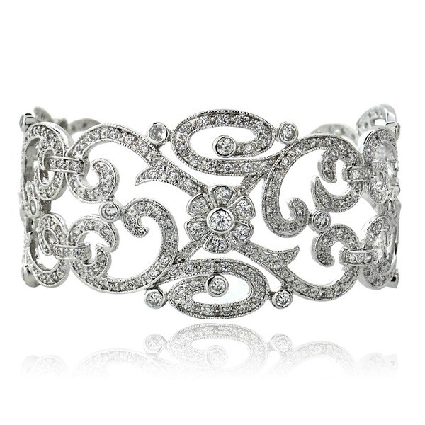Icz Stonez Sterling Silver or Gold over Silver Cubic Zirconia Swirl Cuff Bracelet