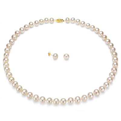 DaVonna 14k Gold Freshwater Pearl Necklace and Earring Set (8-9 mm, Case of 3)