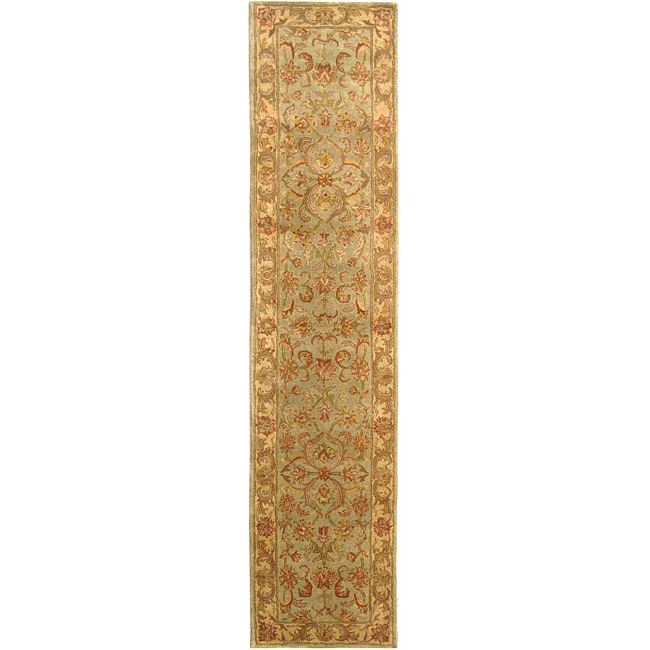 Handmade Heritage Kermansha Green/ Gold Wool Runner (23 X 8)