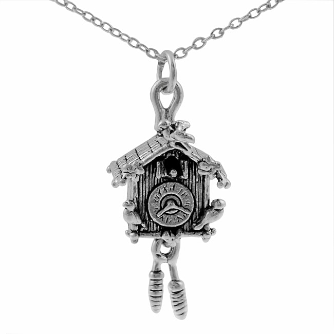 Journee Collection Sterling Silver Cuckoo Clock Necklace