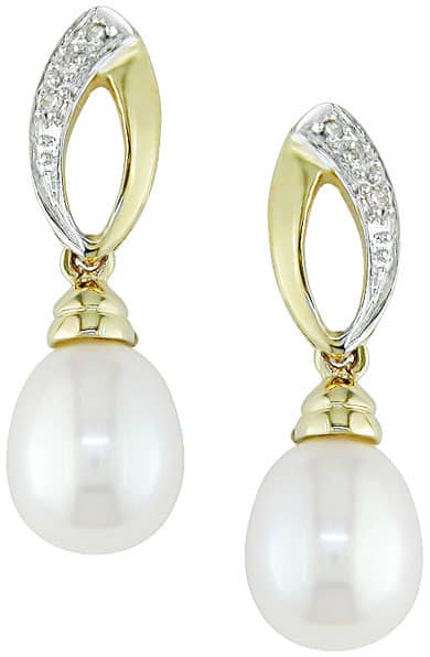 Miadora 10k Yellow Gold Diamond and Cultured Freshwater Pearl Drop Earrings (7-8 mm) with Bonus Earrings