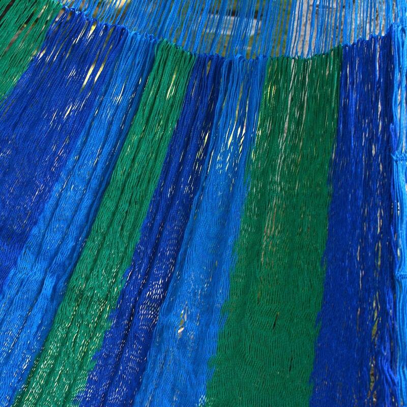 Striped Outdoor Pool Shade Knotted Rope Nylon Double Hammock