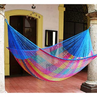 Handmade Rainbow Seascape Stripe Knotted Hammock (Mexico)