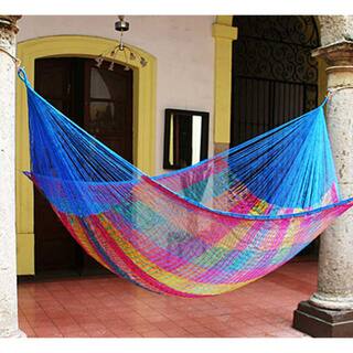 Handmade Rainbow Seascape Stripe Knotted Hammock (Mexico)
