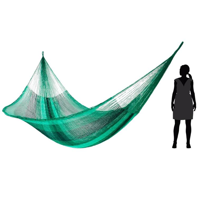 Caribbean Shades of Green Stripe Hand Knotted Rope Style Double Hammock