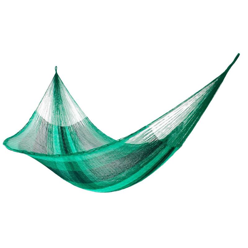 Caribbean Shades of Green Stripe Hand Knotted Rope Style Double Hammock