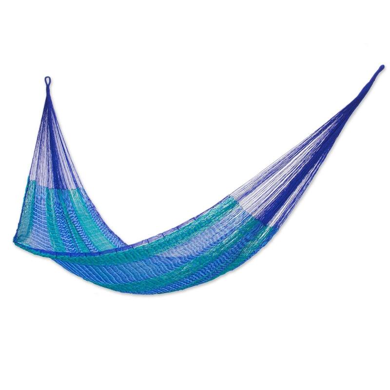 Large Deluxe Cool Lagoon Nylon Camping Style Hammock (Mexico) - Blue