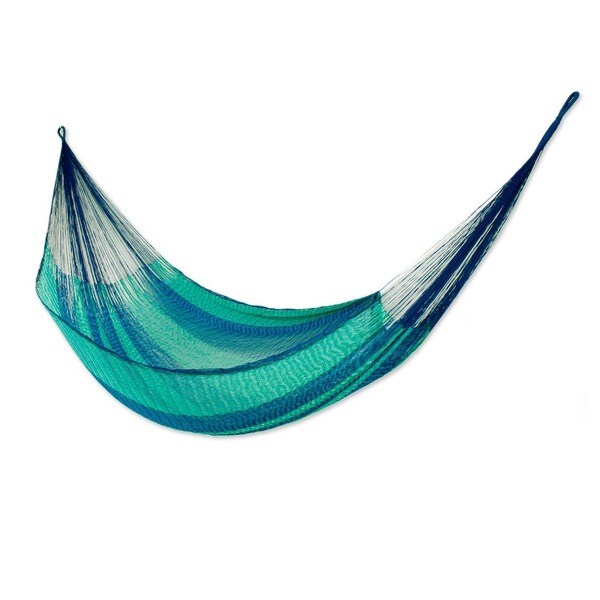 Handmade Large Deluxe Cool Lagoon Nylon Camping Style Hammock (Mexico)