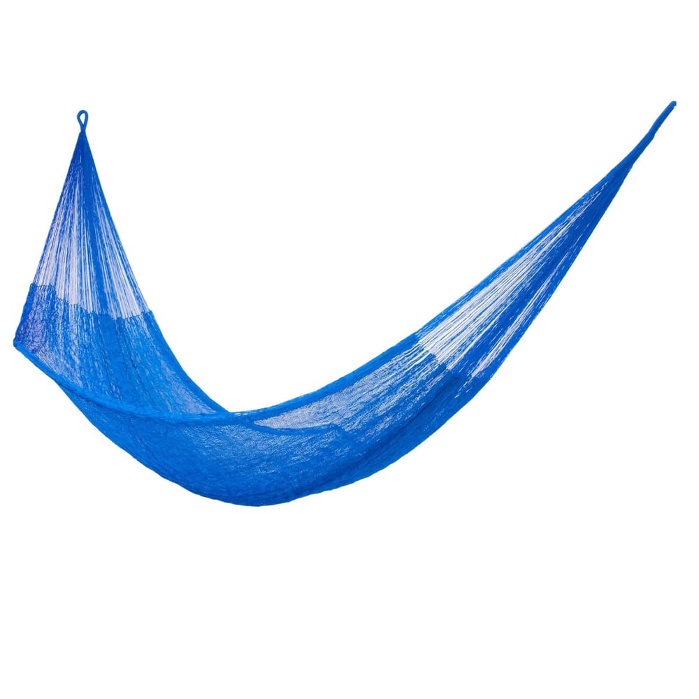 Glowing Sapphire Outdoor Beach Garden Patio Pool Durable Solid Blue Knotted Rope Style Nylon Double Hammock