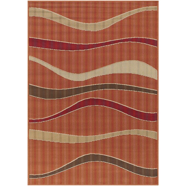 Indoor/outdoor Contemporary Geometric Mandara Rug (52 X 75) (OrangePattern GeometricMeasures 0.25 inch thickTip We recommend the use of a non skid pad to keep the rug in place on smooth surfaces.All rug sizes are approximate. Due to the difference of mo