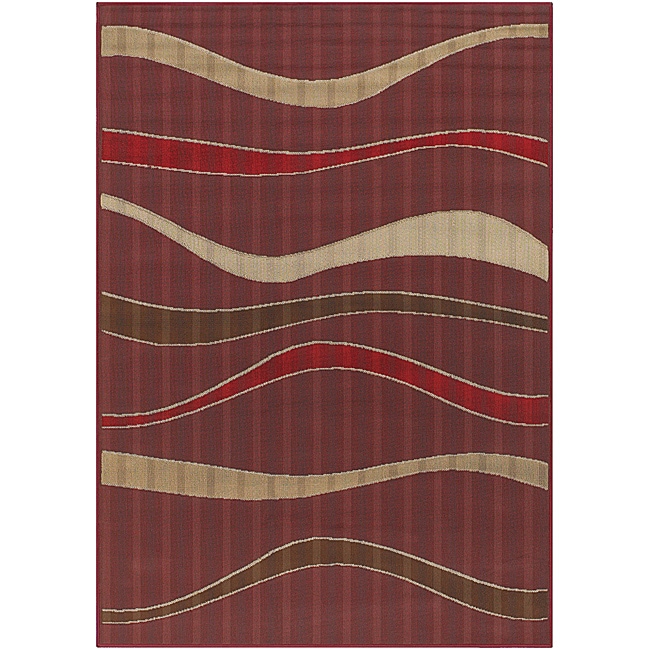 Indoor/outdoor Contemporary Burgundy Mandara Rug (52 X 75)