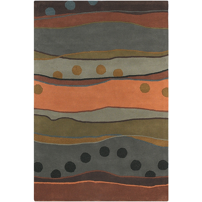 Hand tufted Mandara Grey/ Tan Wool Rug (79 X 106)