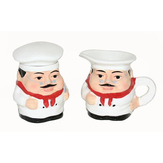 Hand-painted Plump Chef Sugar And Creamer Serving Pieces