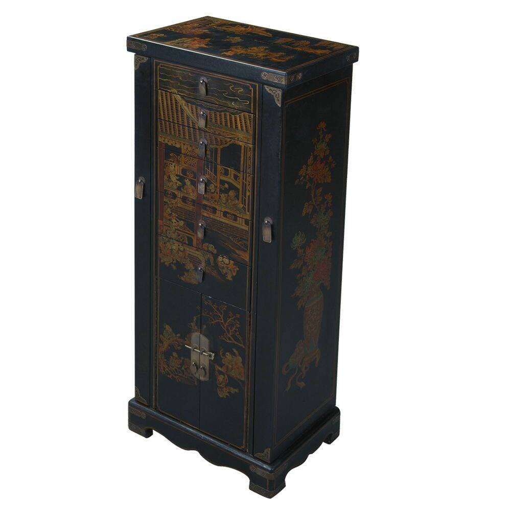 Handmade Hand-painted Oriental Jewelry Armoire (China)