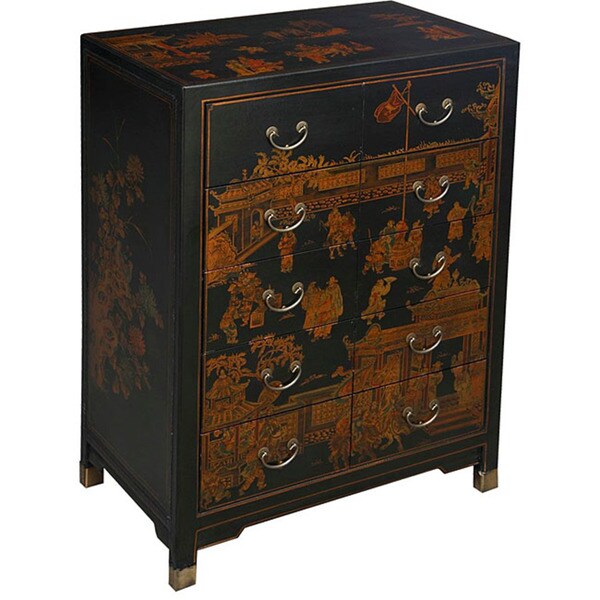 Shop Handpainted Oriental Dresser Black Green/Red Free Shipping