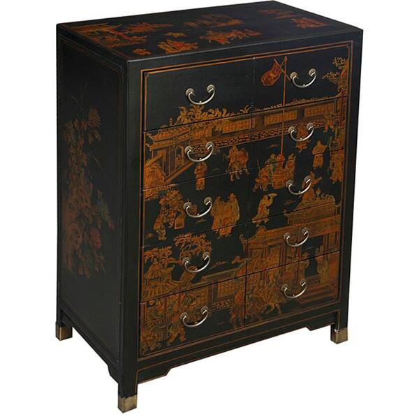 Shop Hand Painted Oriental Dresser Black Green Red Free