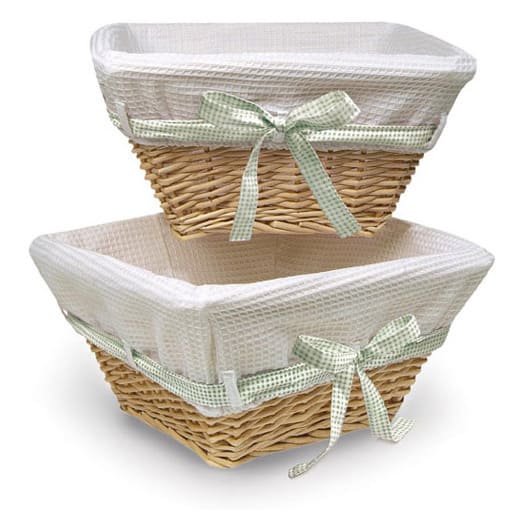 Natural Basket Set with Waffle Liner and Colored Ribbons