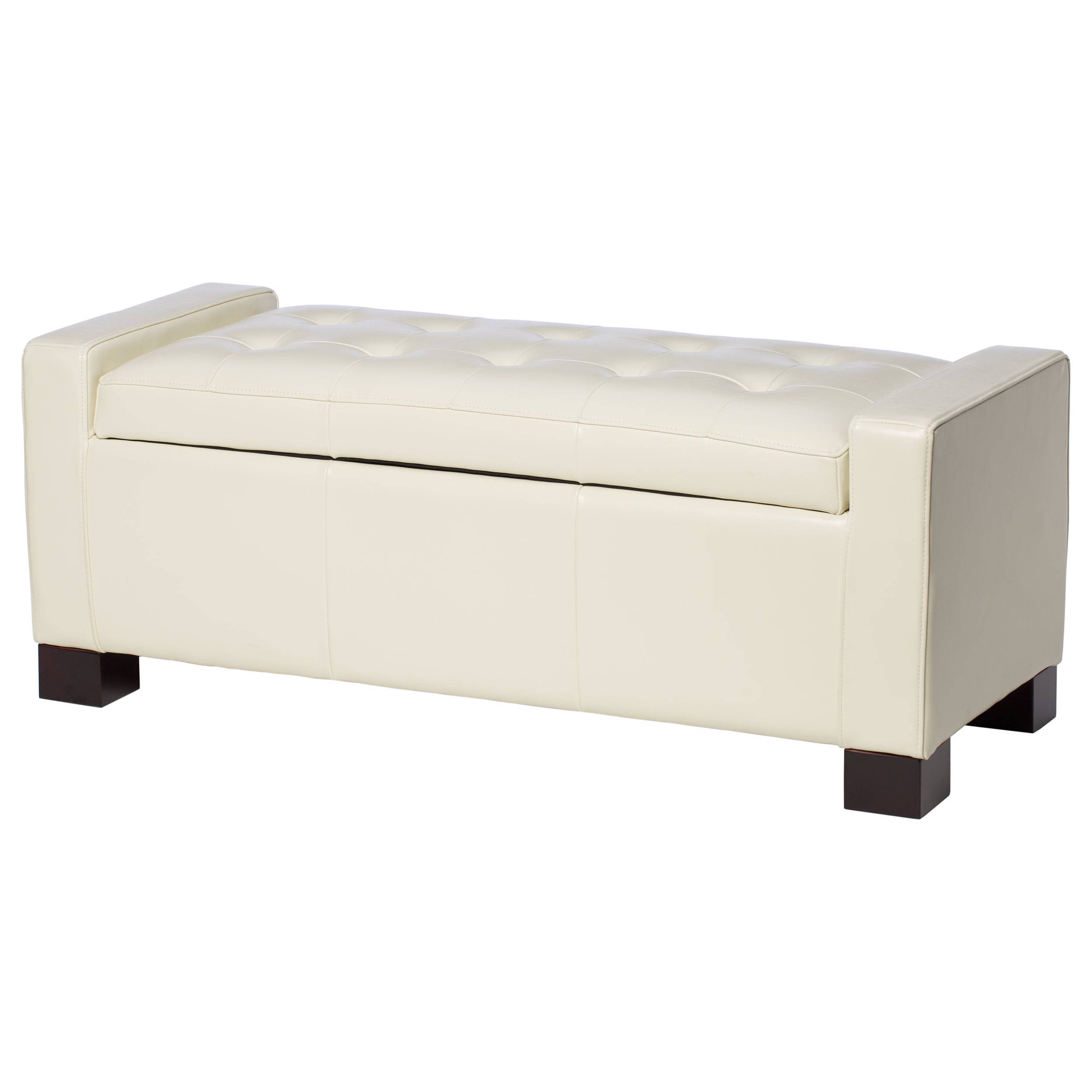 Shop Tufted Leather Storage Bench Creme Free Shipping Today