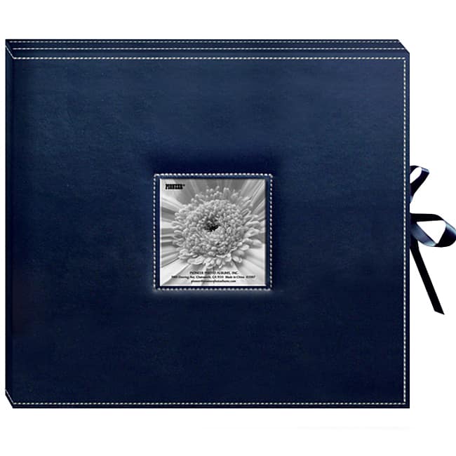 Pioneer Sewn Leatherette Frame Cover 3-ring Navy Blue Scrapbook Box with Ribbon Closure