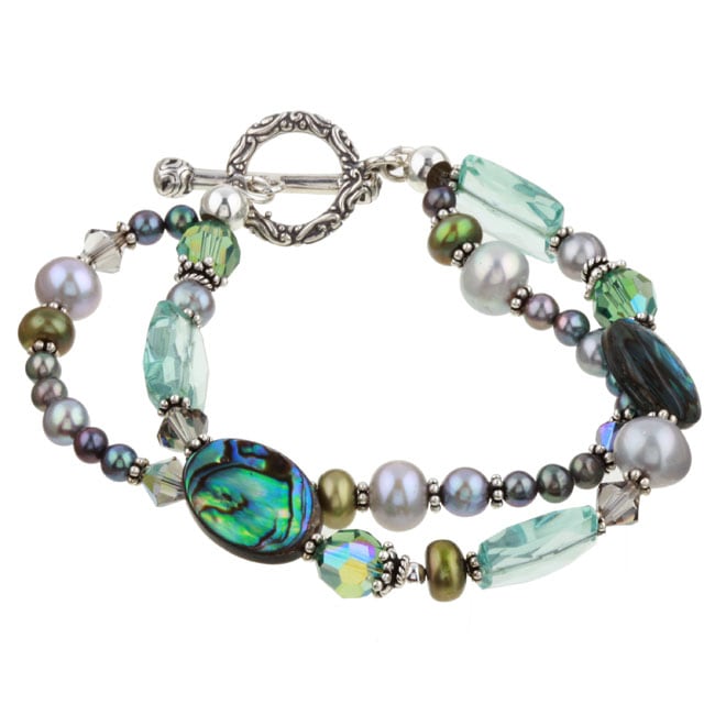 Charming Life Silver Paua Shell and Pearl Double-strand Bracelet (4-9 ...