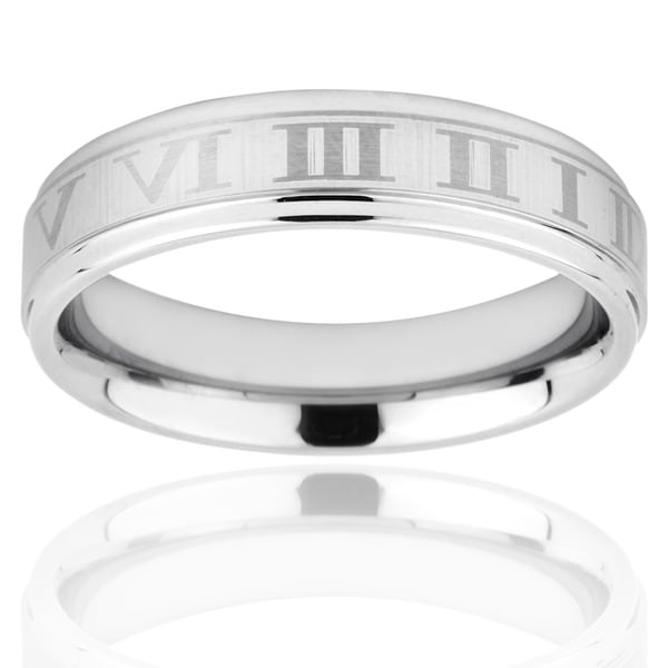 Men's Tungsten Beveled Edge Roman Numeral Design Ring (6 mm) Men's Rings