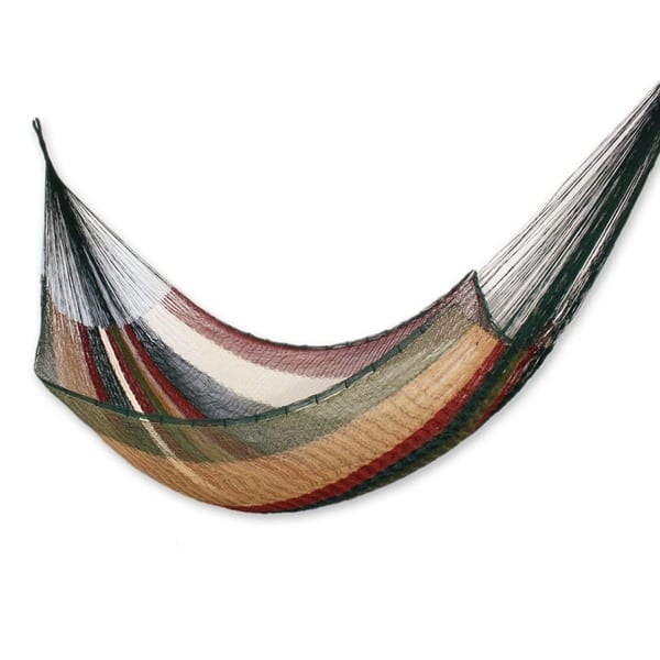 NOVICA Mother Earth Outdoor Garden Patio Pool Green White Brown Stripe Handmade Knotted Rope Style Nylon Si