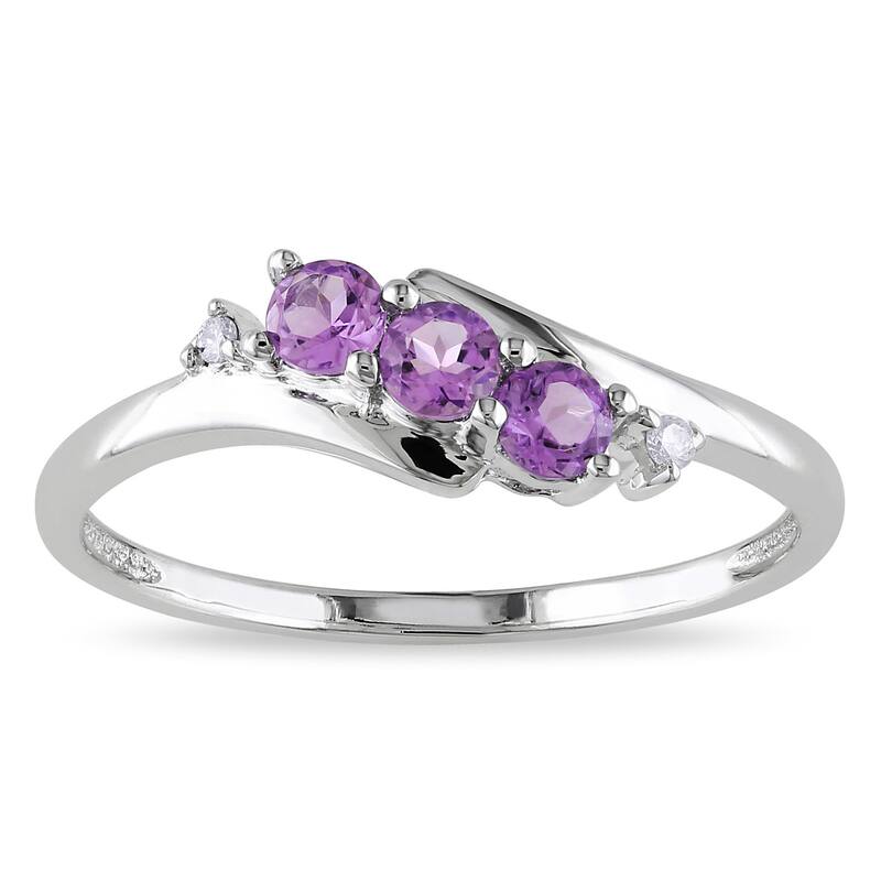 Miadora 10k White Gold Purple Amethyst and Diamond 3-Stone Crossover Ring - 5