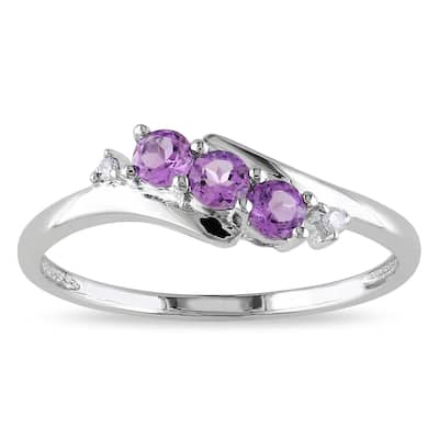 Miadora 10k White Gold Purple Amethyst and Diamond 3-Stone Crossover Ring