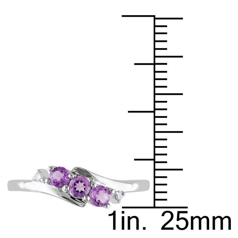 Miadora 10k White Gold Purple Amethyst and Diamond 3-Stone Crossover Ring