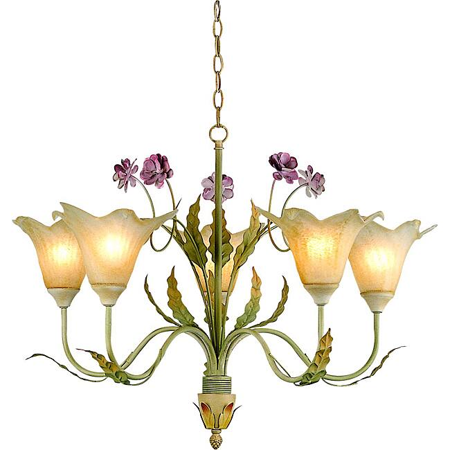 Hand-blown Glass 5-light Floral Iron Chandelier