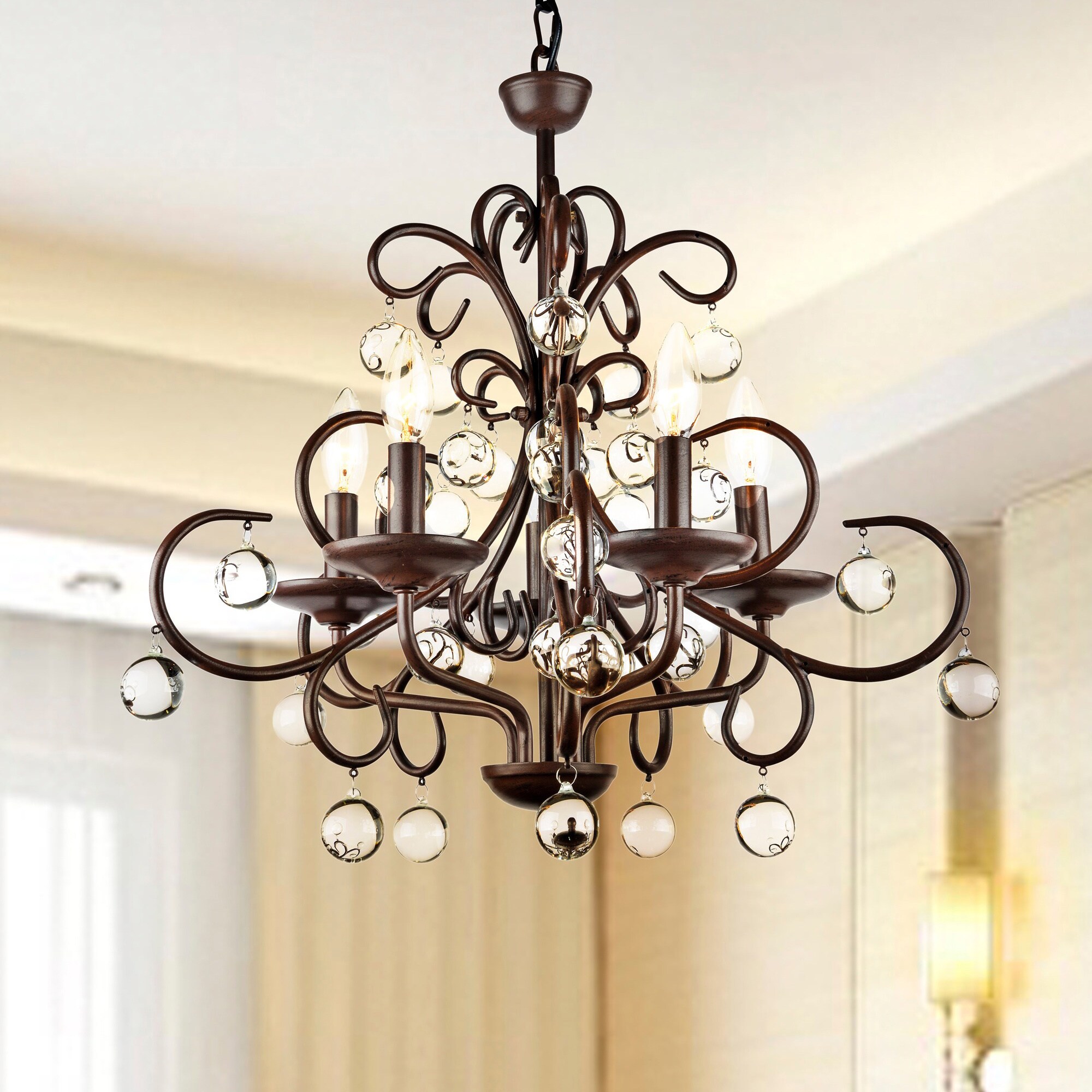 Wrought Iron and Crystal 5-light Chandelier - Chandeliers For Bedrooms by Overstock.com