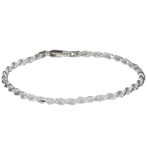 Sterling Essentials Sterling Silver 7-inch Diamond-Cut Rope Chain Bracelet (2.5mm)