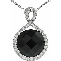 Journee Collection Sterling Silver Black Onyx and CZ Necklace ...