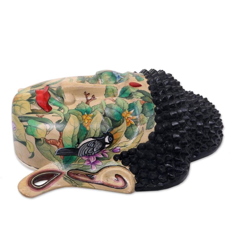 Handmade Delighted Buddha with Flowers and Buterflies (Indonesia)