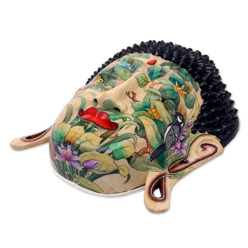 Handmade Delighted Buddha with Flowers and Buterflies (Indonesia)